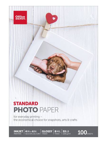 Office Depot® Brand Standard Photo Paper, Glossy, 4" x 6", White, Pack Of 100 Sheets
