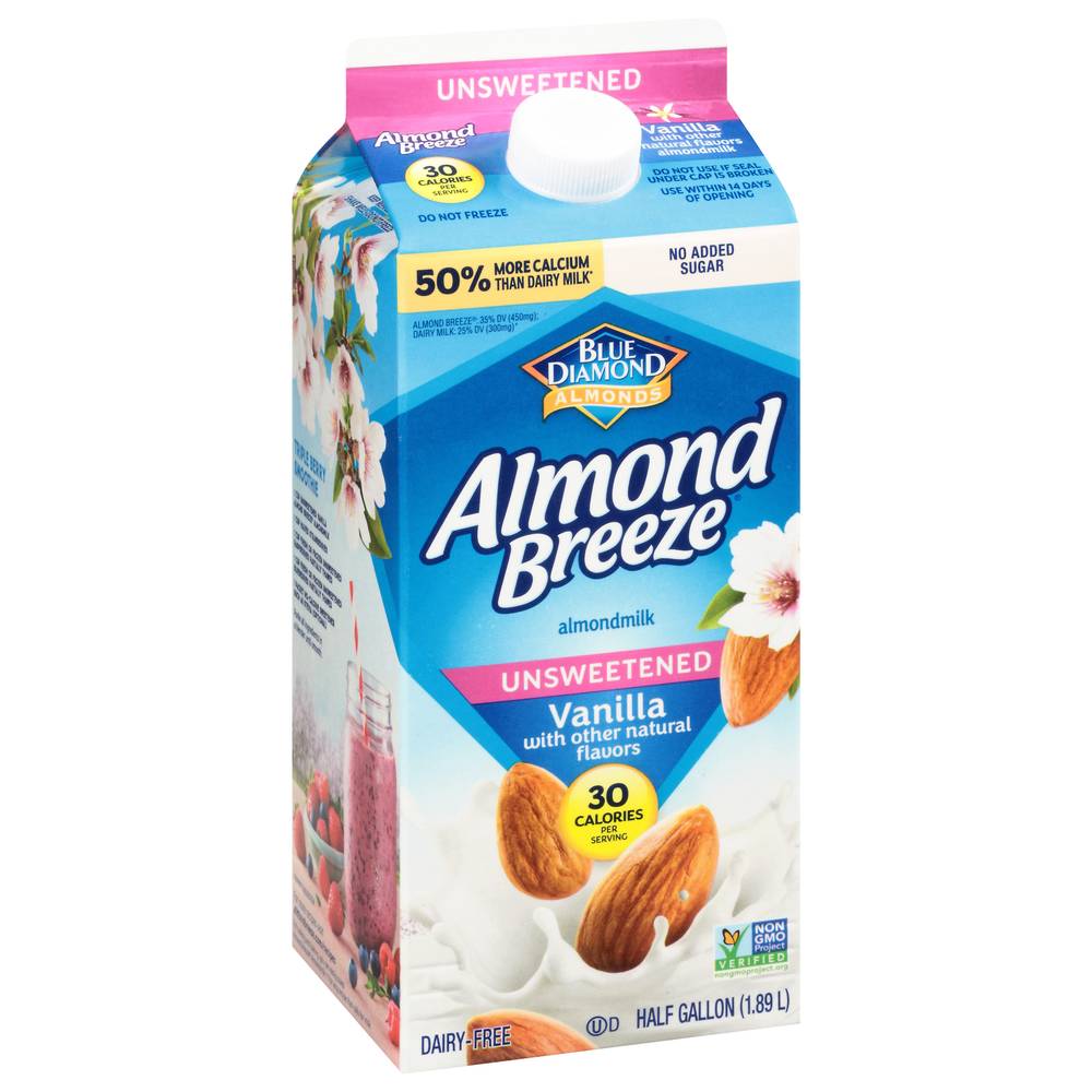 Blue Diamond Almond Breeze Unsweetened Almondmilk, Vanilla (0.5 gal)