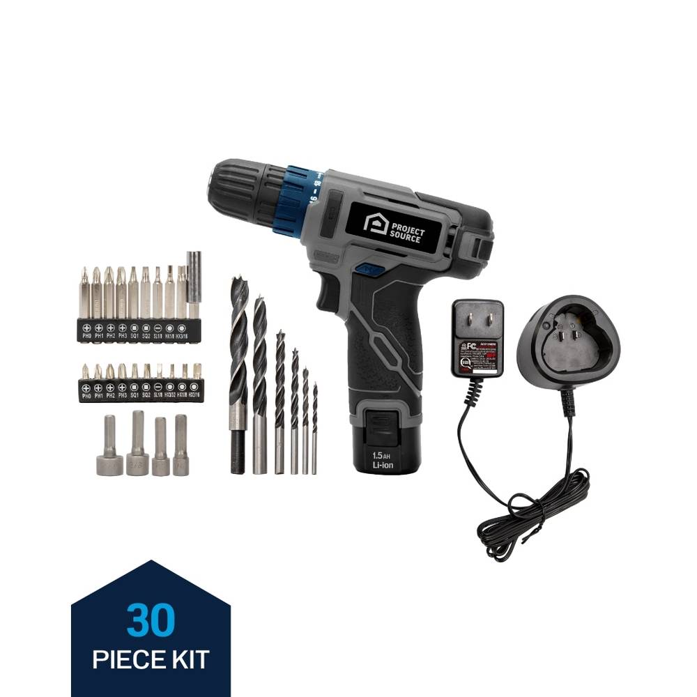 Project Source 12-volt 1/4-in Keyless Right Angle Cordless Drill (1-Battery Included, Charger Included) | CDT112W1U