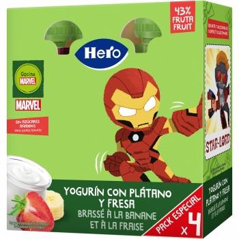 Yogur infantil de yogurín con fresa y plátano Hero Mi Merienda sin gluten y sin azúcar añadido pack 4 unidades de 100 g.