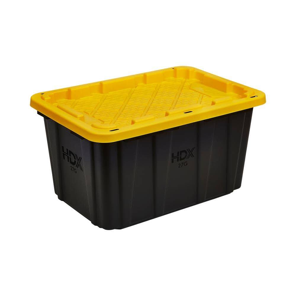 Hdx 27 Gal. Tough Storage Tote In Black And Yellow