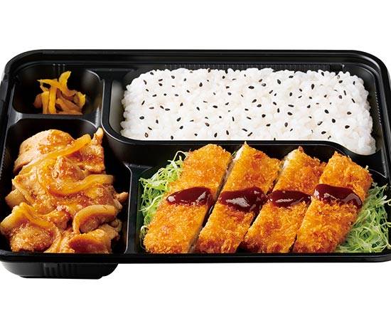チーズチキンカツ生姜焼き弁当 Cheese chicken cutlet and ginger-fries pork lunch box