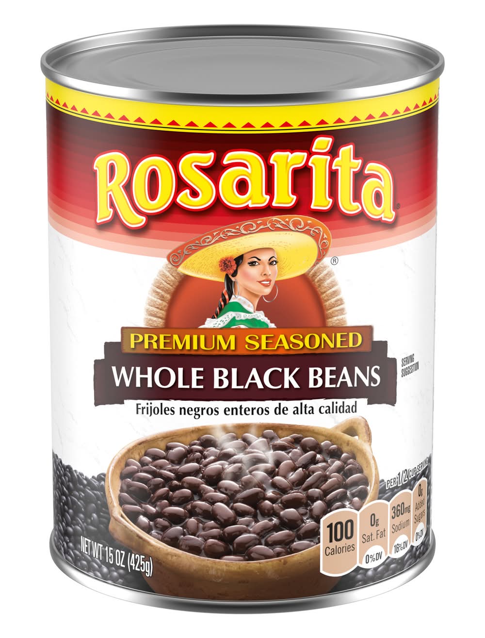 Rosarita Premium Seasoned Whole Black Beans (15 oz)