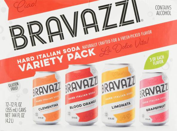 Bravazzi Variety pack Hard Italian Soda (12 pack, 12 fl oz)