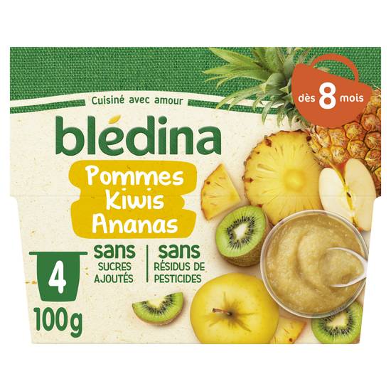 Bl�édina - Compotes pomme ananas kiwi pour bébé dès 8 mois (4 pièces)