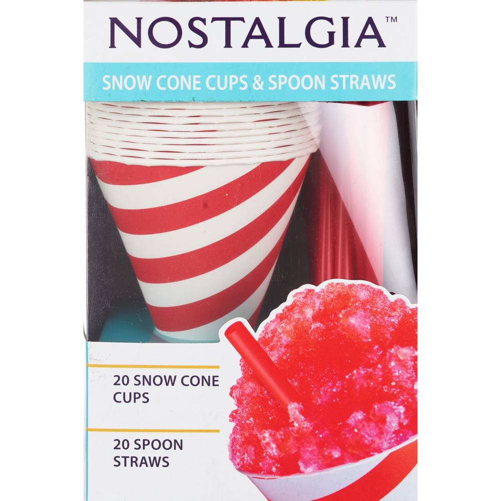 Nostalgia Snow Cone Cups & Spoon Straws, 20 Ct