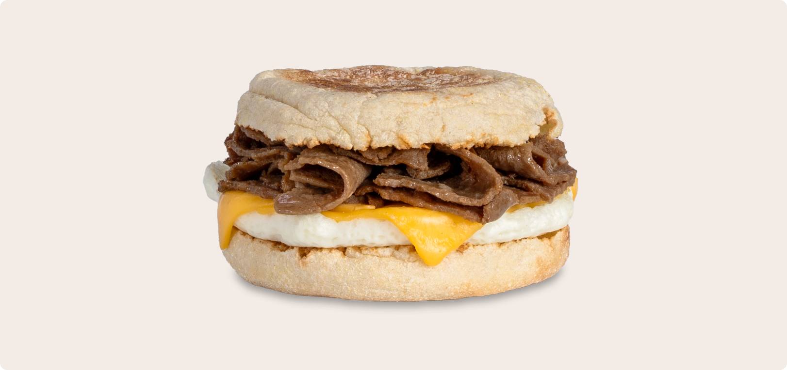 Steak, Egg & Cheese on an English Muffin