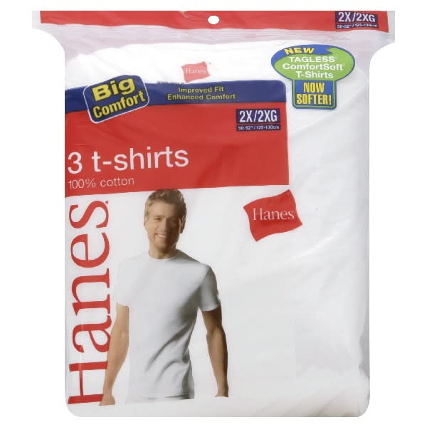 Hanes 100% Cotton T-Shirts, 2X (3 ct)