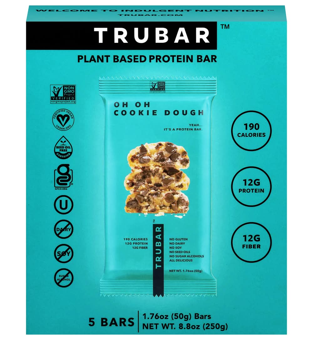 TRUBAR Plant-Based Protein Bar, Oh Oh Cookie Dough (5 x 1.76 oz)