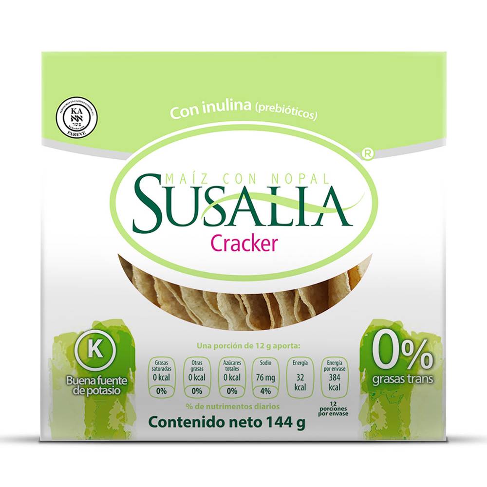 Susalia crackers horneadas de maíz con nopal (caja 144 g)