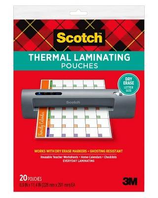 Scotch Dry Erase Thermal Laminating Pouches, 8.9 in x 11.4 in (20 ct)