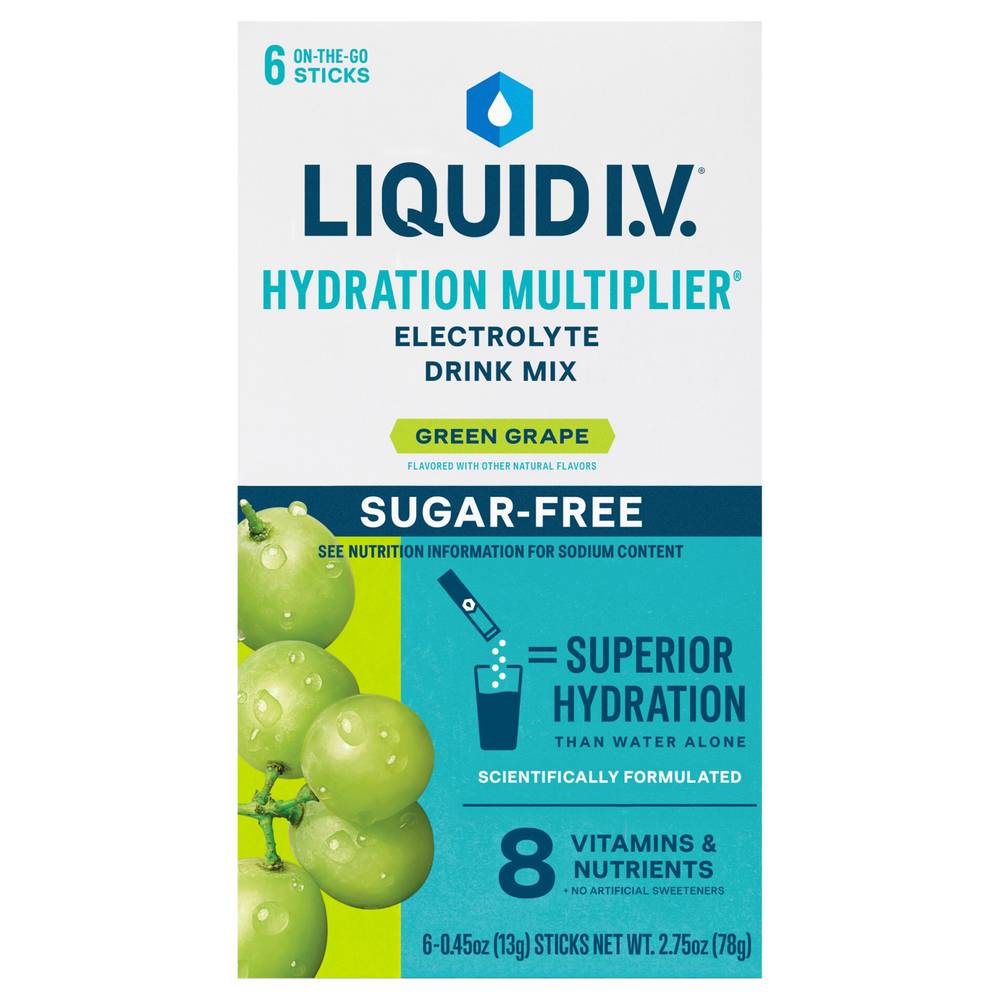 Liquid I.V. Hydration Multiplier Electrolyte Drink Mix, Green Grape (0.45 oz, 6 ct)