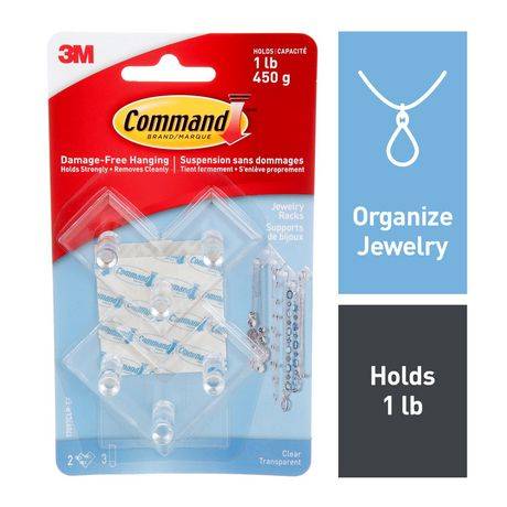 Command porte-bijoux à suspendre sans dommages transparent - damage free hanging jewelry rack clear (1 set)