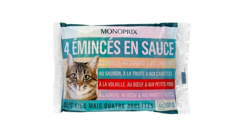 Monoprix Emincés en sauce viande pour chat Les 4 sachets de 100 g
