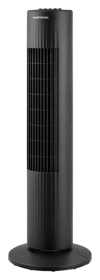 HAMPTON BAY 3 Speed Oscillating Tower Fan With Easy Carry Handle, 28 In, Black