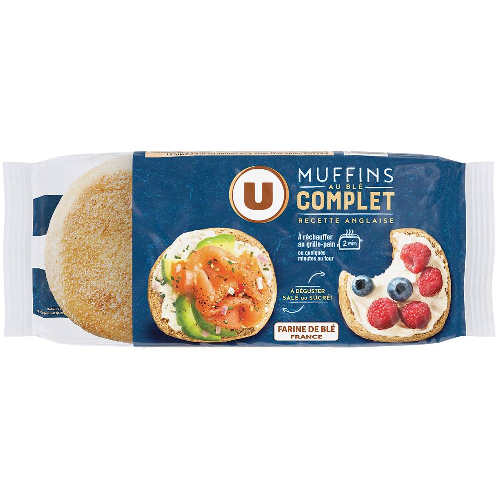 Les Produits U - Les prodits u muffins au blé complet recette anglaise (4 unités)