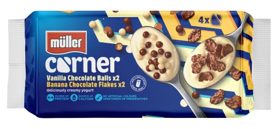 Müller Vanilla Chocolate Balls-Banana Chocolate Flakes, Corner Delicious Creamy Yogurt (4 pack)