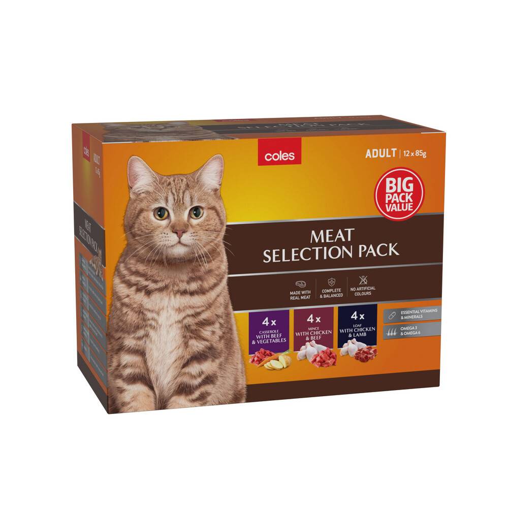 Coles Meat Variety Cat Food Pouch 12x85g 12 pack