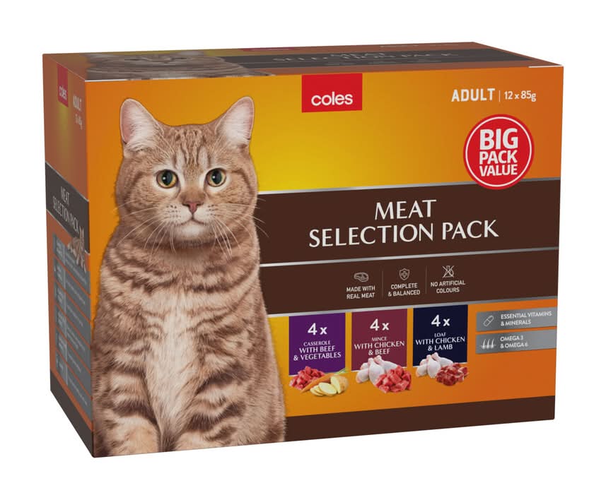 Coles Meat Selection pack Wet Cat Food, Adult (12 x 85g)