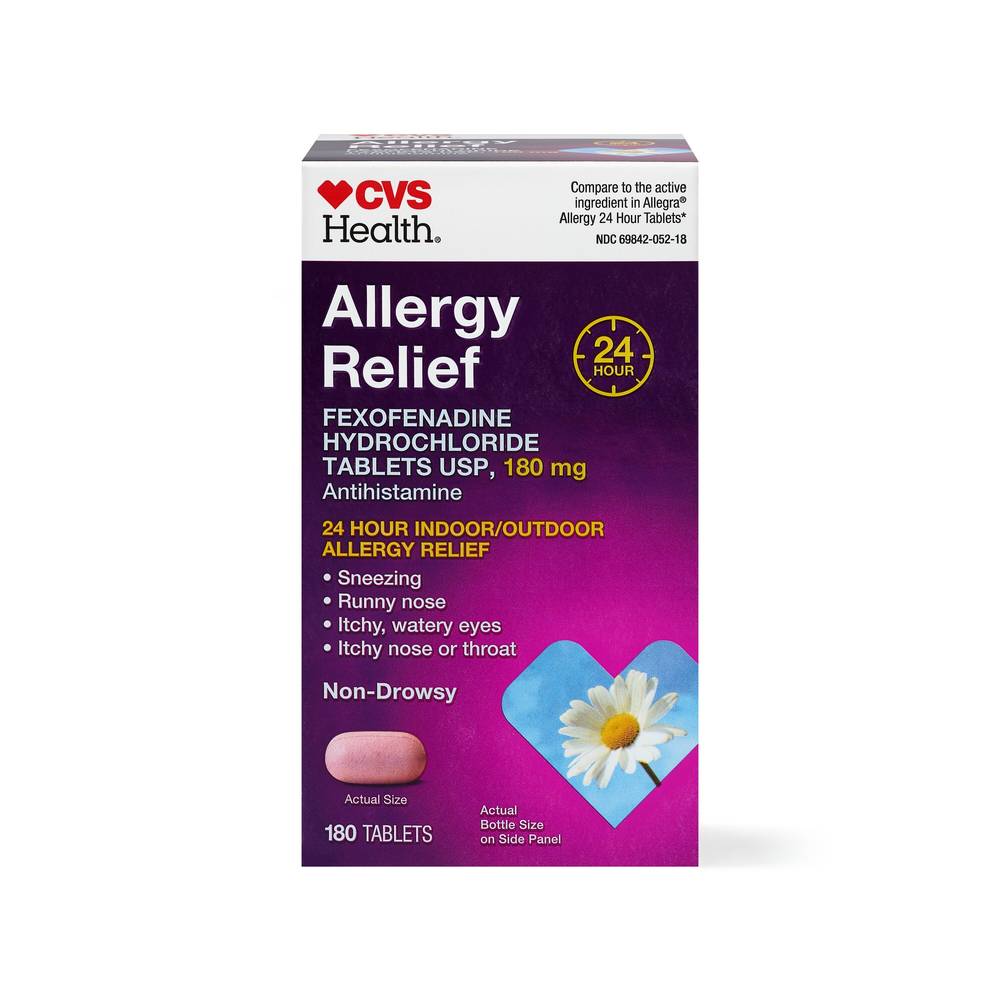 CVS Health 24HR Non Drowsy Allergy Relief Fexofenadine HCl Tablets, 180 CT