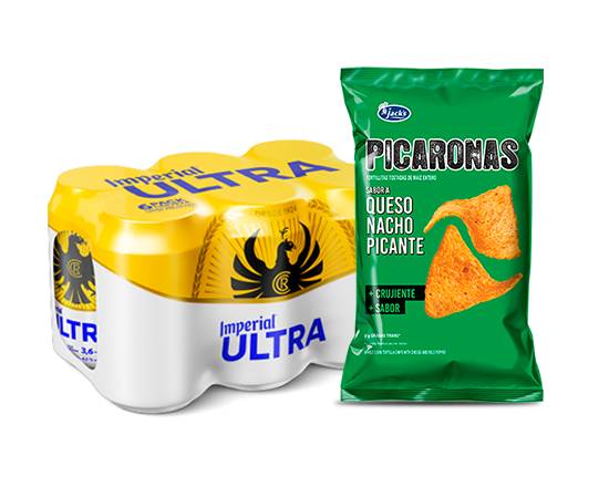 Jacks Picaronas con Chile 150 g  + 6 Pack imperial Ultra lata 350 ml