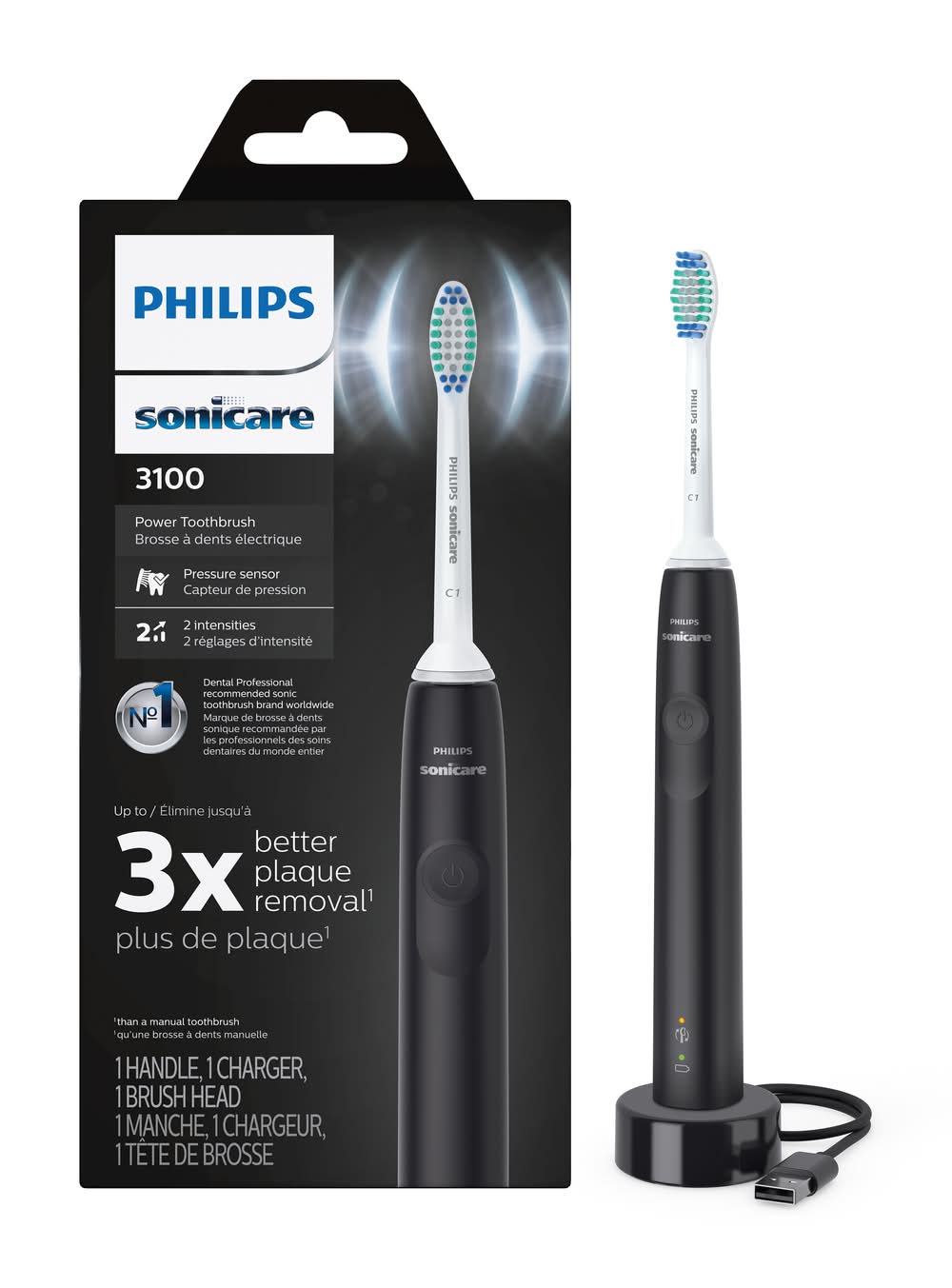 Philips Sonicare Electric Toothbrush With Pressure Sensor, White-Black
