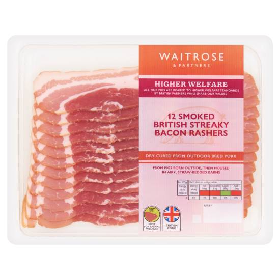 Waitrose Smoked British Streaky Bacon Rashers (12 ct)