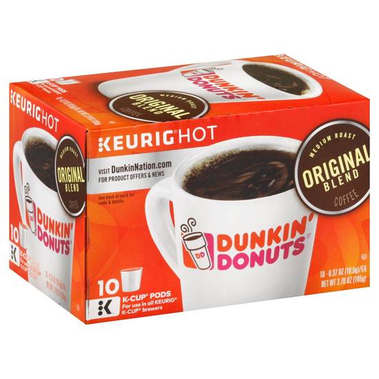 Dunkin' Donuts Original Blend Medium Roast Coffee K-Cup Pods, 10 CT