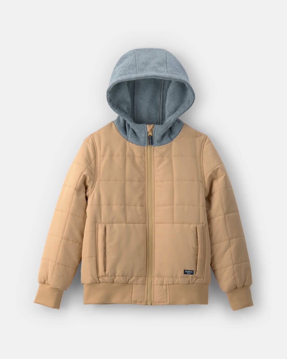 Boys Hooded Midweight Quilted Jacket - Brown - 5