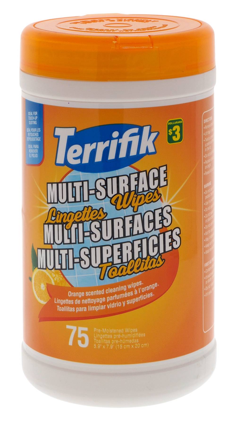 Terrifik Multi-Surfaces Cleaning Wipes, Orange, 5.9 In X 7.9 In (75 ct)