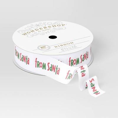 1" Grosgrain 'From Santa' Fabric Christmas Ribbon 20' White - Wondershop™