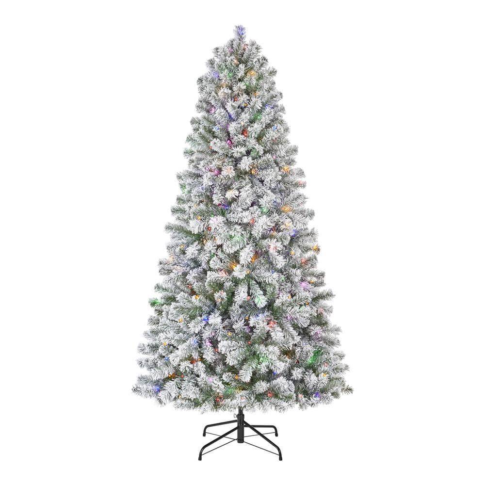 Home Accents Holiday 6.5 Ft. Pre-Lit Led Festive Pine Flocked Artificial Christmas Tree