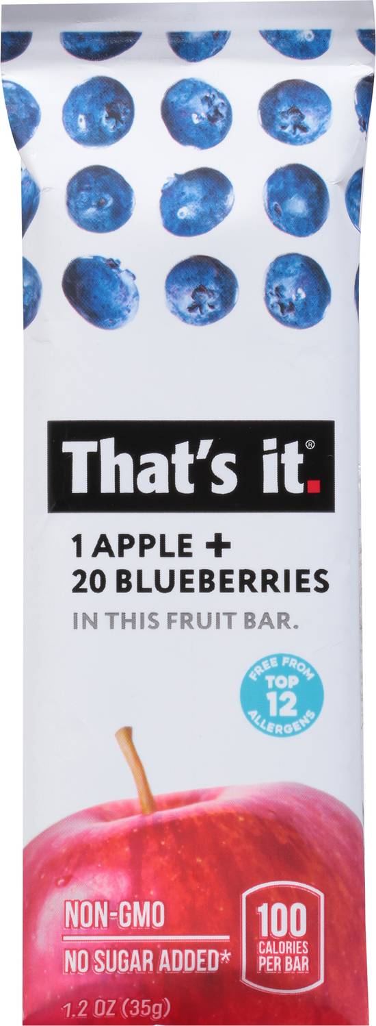 That's It Vegan Gluten Free Fruit Bar (1.2 oz)(apple -blueberry)