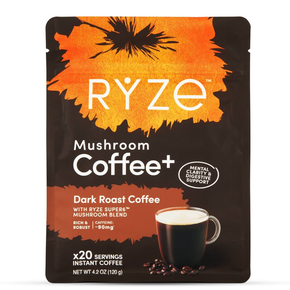 RYZE Mushroom Instant Coffee+, Dark Roast (4.2 oz)
