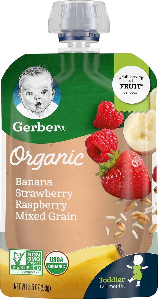 Gerber Organic Banana Strawberry Raspberry Mixed Grain