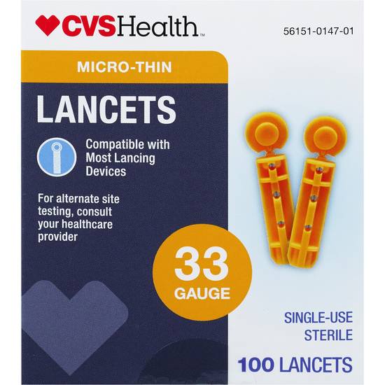CVS Health Micro Thin 33 Gauge Lancets, 100 CT