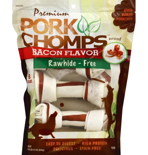 Pork Chomps Rawhide Free Bones Dog Treat, Bacon (6.5 oz, 8 ct)
