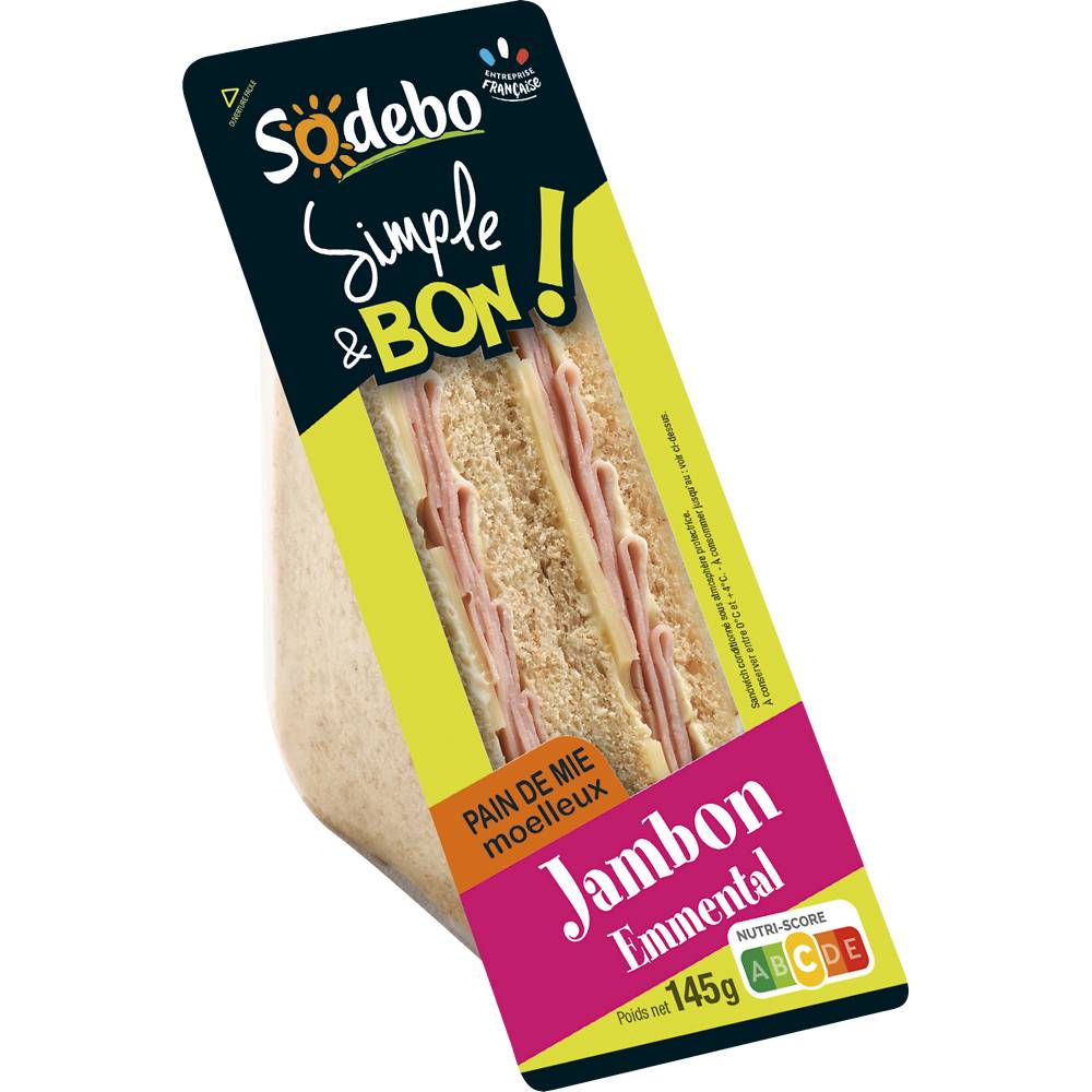 Sandwich complet jambon beurre et emmental SODEBO, 145g