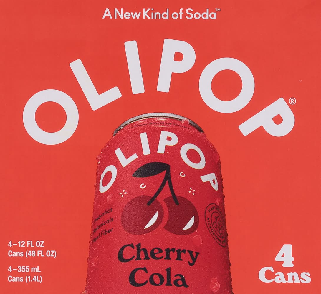 Olipop Prebiotic Cola Soft Drink, Cherry (4 x 12 fl oz)