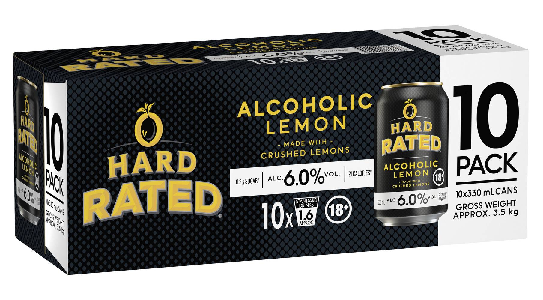 Hard Rated Lemon 6% Can 330mL  X 10 Pack