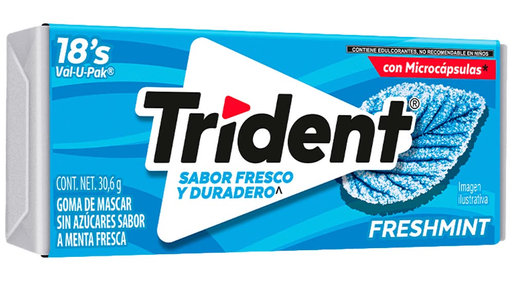 Trident · Goma de mascar con microcápsulas sin azúcar, menta fresca (30,6 g)