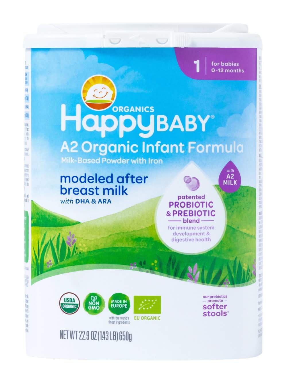 Happy Baby Organic Infant Formula Organics Stage 1 A2 With Probiotic & Prebiotic Blend (22.9 oz)