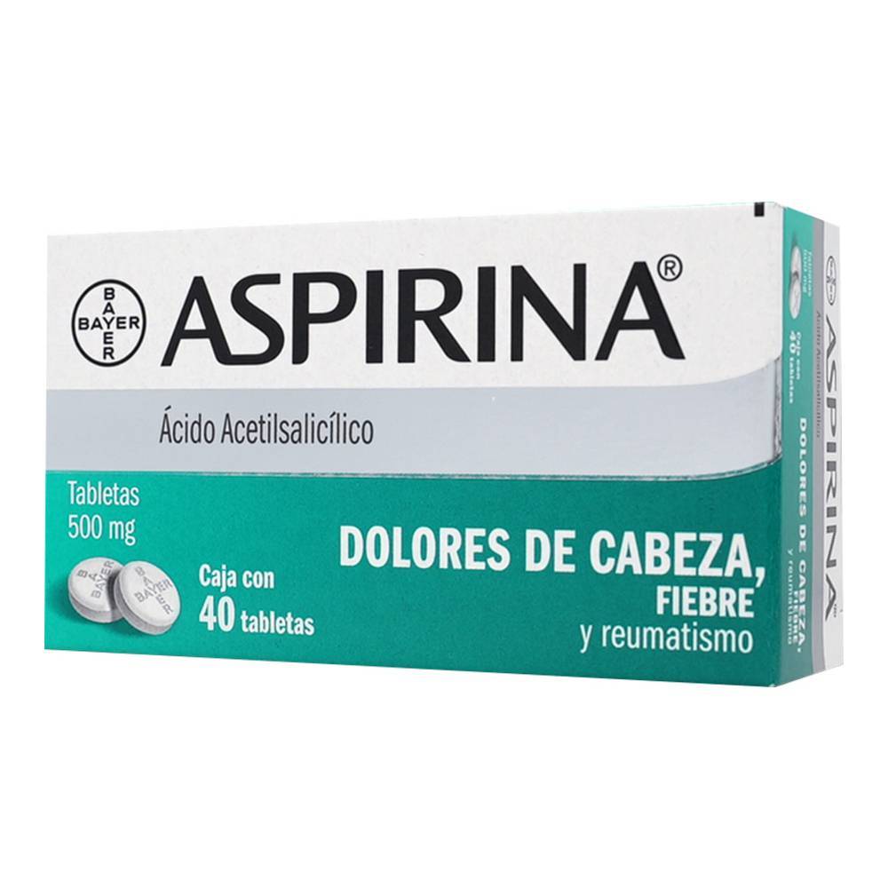 Bayer aspirina ácido acetilsalicílico tabletas 500 mg (40 piezas)