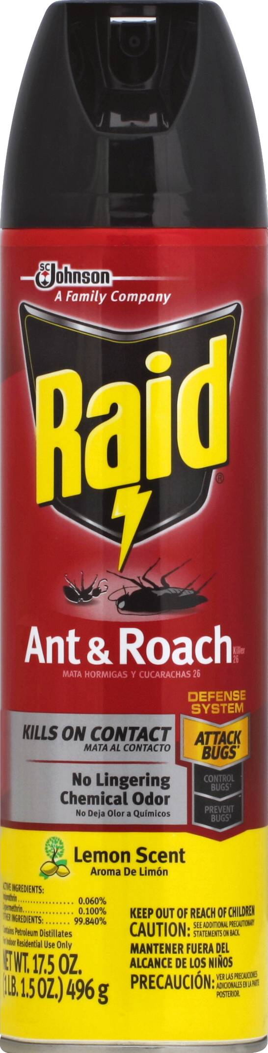 Raid Ant & Roach Killer Spray, Lemon (17.5 oz)