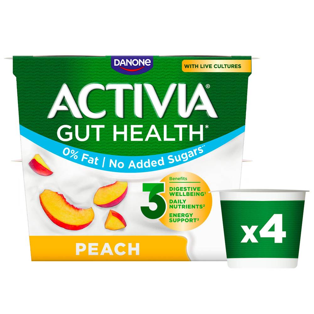 Activia No Added Sugar 0% Fat Peach Yogurt 4x120g