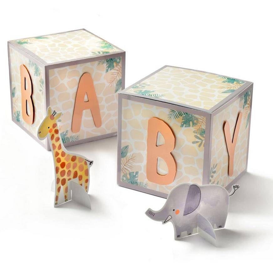 Party City Soft Jungle Baby Blocks Baby Shower Table Decorations (4 ct)