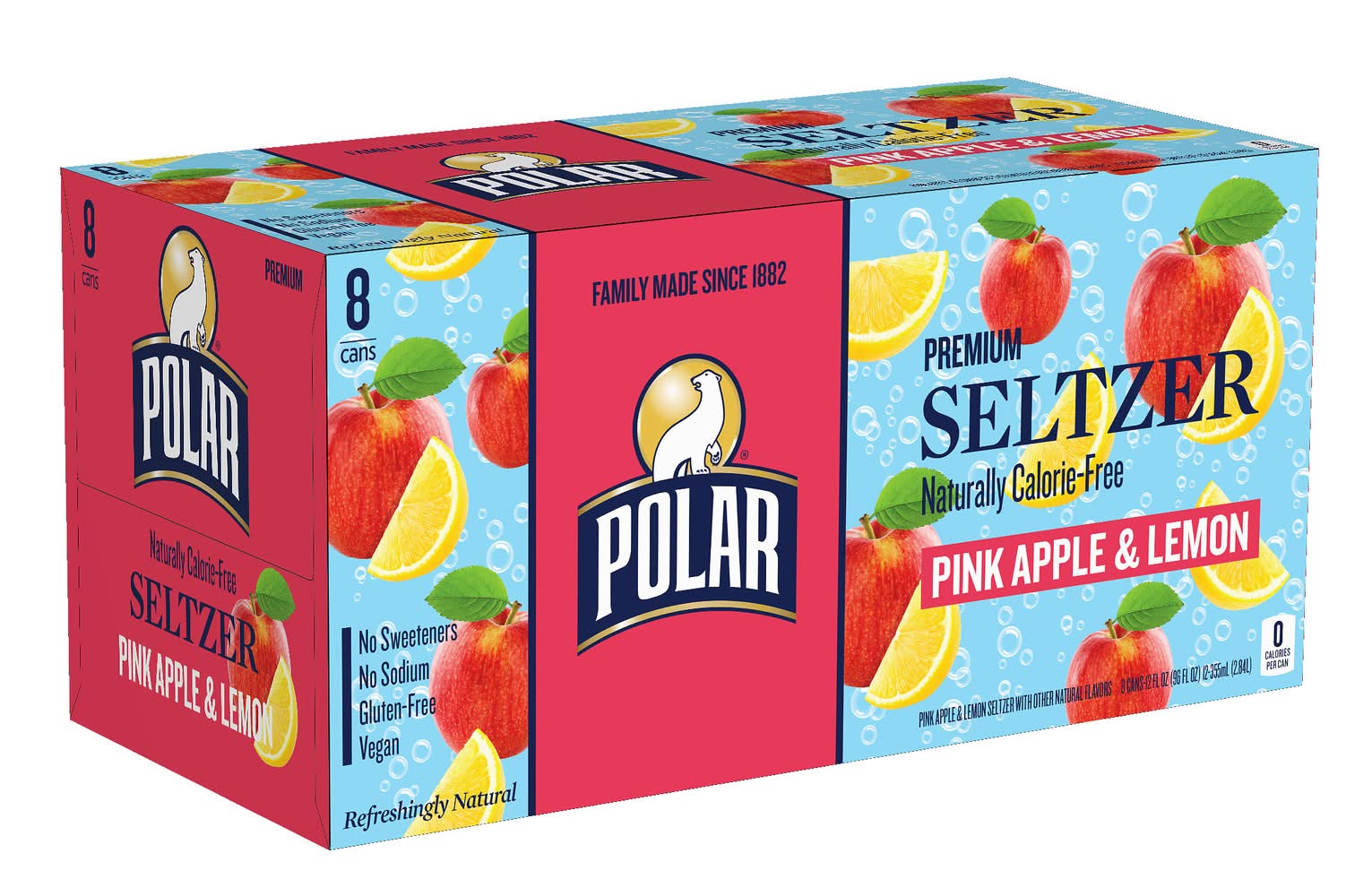 Polar Premium Refreshingly Natural Seltzer, Pink Apple-Lemon (8 x 12 fl oz)
