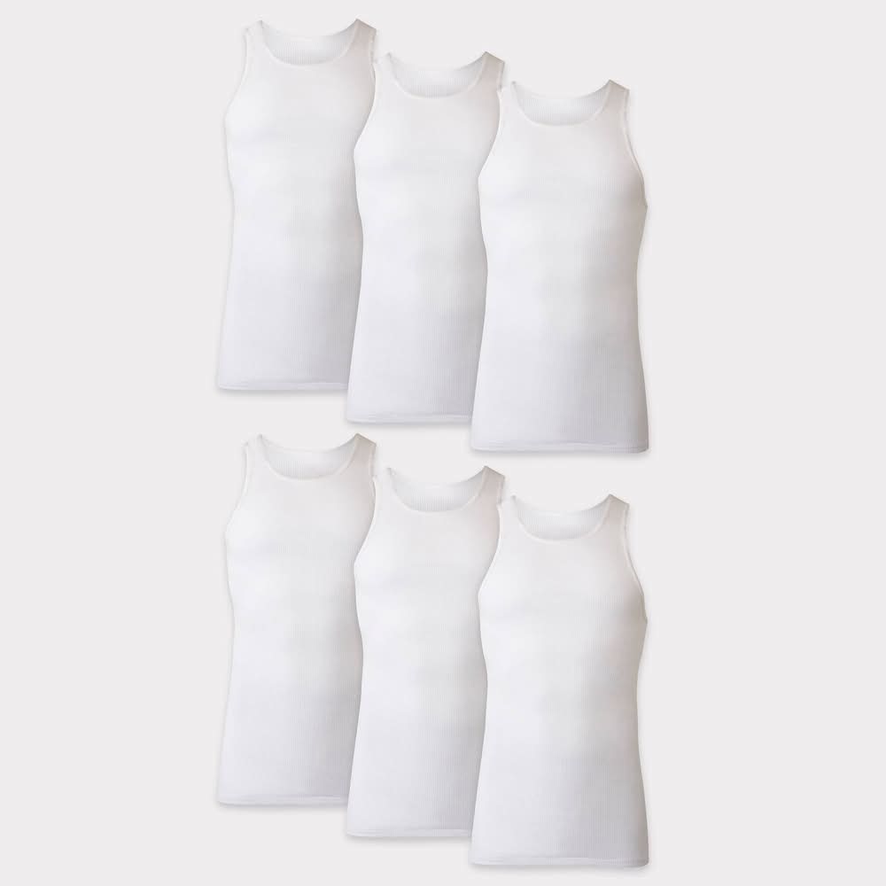 Hanes Tagless Sleeveless Tank Undershirts, Men, L, White (6 ct)