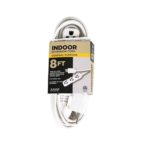 3 Outlet Indoor 16/3 Spt-2 Extension Cord White (8 ft)