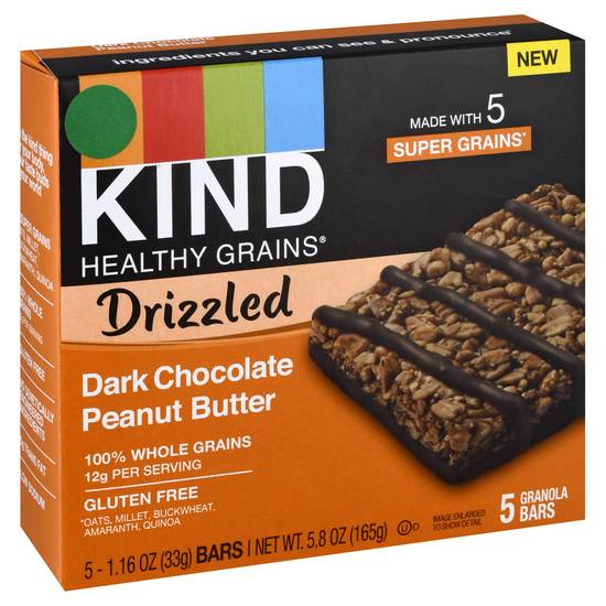 Kind Healthy Grains Drizzled Dark Chocolate Peanut Butter Granola Bars (5 ct)